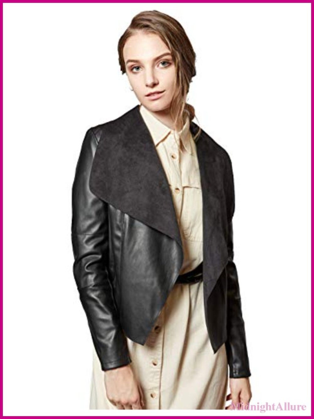 Faux Leather Jacket Slim Open Front Lapel Blazer Jacket